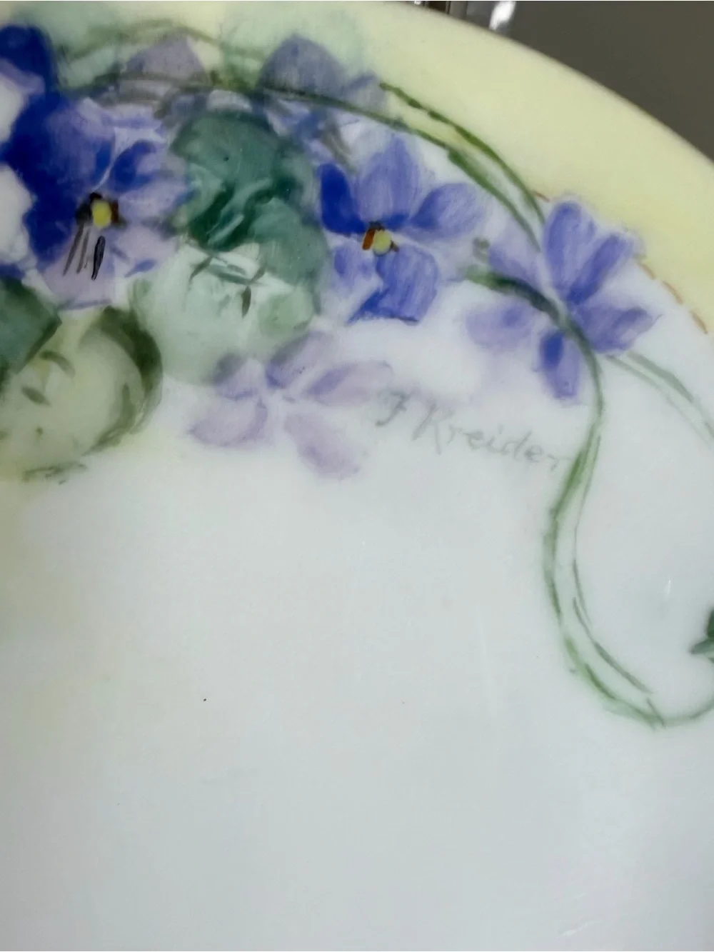 VTG Bavaria Porcelain Floral Decorative Plate - Yellow Border with Purple Violet